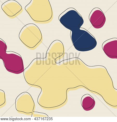 Seamless Abstract Organic Blog Shapes In Various Colors With Offset Outline Surface Pattern Design F