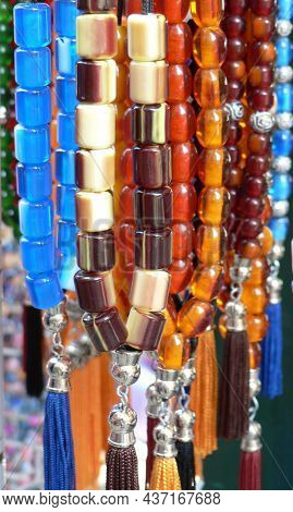 Close Up Of Colourful, Greek Worry Beads On Sale In Skopelos