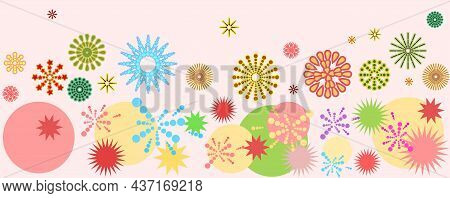 Festive Background. Seamless Picture. Flashes Of Fireworks In A Symbolic Style. Petard And Squib. Fl