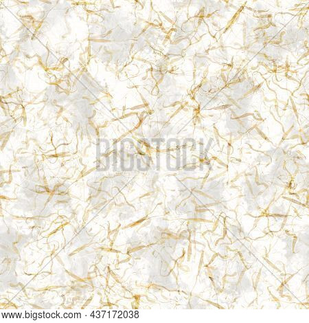 Handmade White Gold Metallic Rice Sprinkles Paper Texture. Seamless Washi Sheet Background. Sparkle 