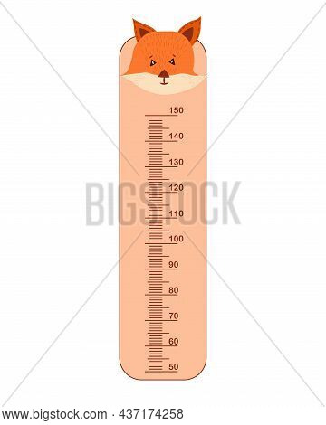Kids Meter Wall With Cute Fox. Stadiometer For Little Children. Kids Space Height Chart. Design Of K