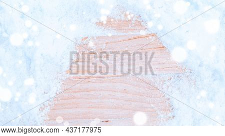 Wood Snow Frame. Christmas Board With Old Rustic Wall, White Frozen Ice. Winter Wooden Texture Backg