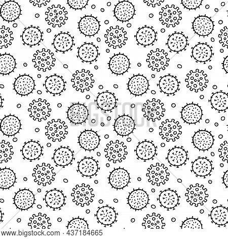 Viruses Line Vector Doodle Simple Seamless Pattern