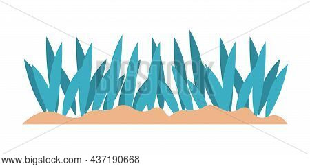 Cartoon Green Grass And Sea Plant. Aquarium Decoration Template. Underwater Botanical Elements. Seaw
