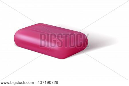 Realistic Soap Bar For Shower. Hygiene Cosmetic 3d Square Product Pink Color, Solid Detergent Mockup