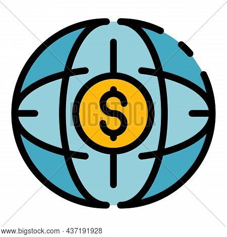 Global Money Icon. Outline Global Money Vector Icon Color Flat Isolated