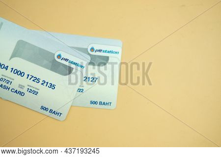 Samut Prakan Thailand - October 24, 2021 : Privilege Card Value 500 Baht Each For To Make A Payment 