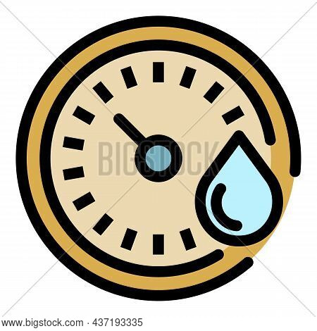 Round Thermometer And Drop Icon. Outline Round Thermometer And Drop Vector Icon Color Flat Isolated