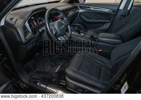 Novosibirsk, Russia - September 12, 2021: Haval F7, Steering Wheel, Shift Lever And Dashboard, Clima