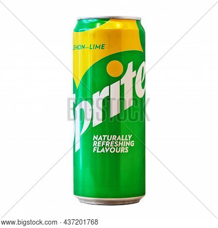 Aluminum Can With Sweet Carbonated Drink Sprite Isolated On A White Background, Made For Belgium