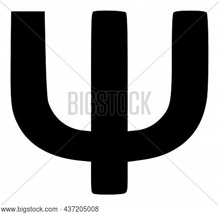 Psi Greek Symbol Icon With Flat Style. Isolated Raster Psi Greek Symbol Icon Image, Simple Style.
