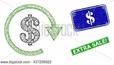 Network Dollar Repay Image, And Dollar Blue And Green Rectangle Dirty Seals. Mesh Wireframe Image De