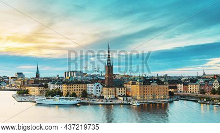Stockholm, Sweden. Scenic View Of Stockholm Skyline At Summer Evening. Famous Popular Destination Sc