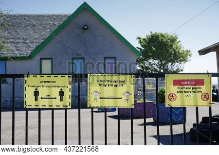 Social Distancing Sign At School Playground Road Crossing