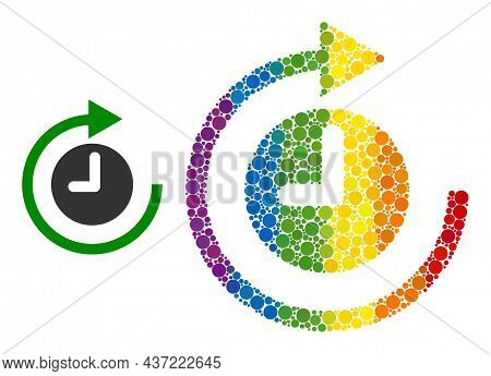 Clockwise Rotation Mosaic Icon Of Round Items In Different Sizes And Spectrum Color Tints. A Dotted 
