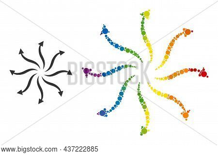 Cyclone Rotation Arrows Composition Icon Of Filled Circles In Various Sizes And Rainbow Color Hues. 