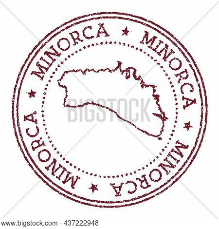 Minorca Round Rubber Stamp With Island Map. Vintage Red Passport Stamp With Circular Text And Stars,