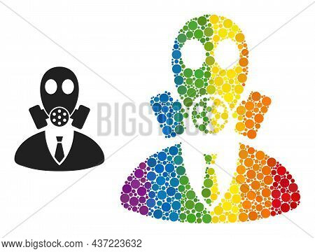 Gasmask Boss Composition Icon Of Spheric Blots In Different Sizes And Spectrum Color Tones. A Dotted