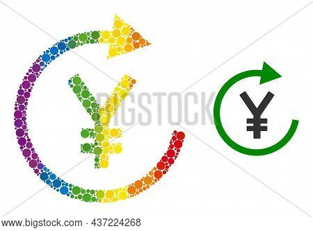Japanese Yen Repay Composition Icon Of Filled Circles In Variable Sizes And Rainbow Color Tinges. A 