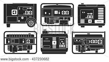 Electric Generator Vector Black Set Icon. Vector Illustration Petrol Generator On White Background. 