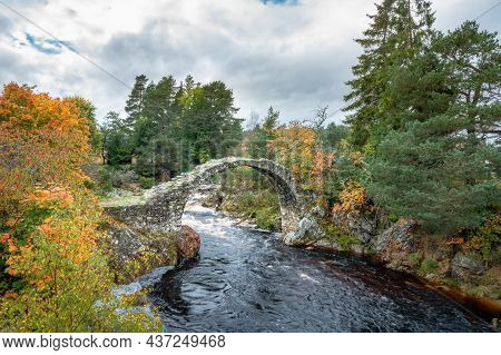 The Old Ruins Of The Pack Horse Bridge In Carrbridge Scotland