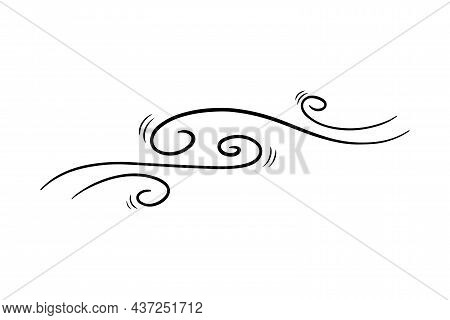 Wind Blow In Doodle Style, Vector Illustration. Wave Cold Air During Windy Weather. Gust Symbol Outl