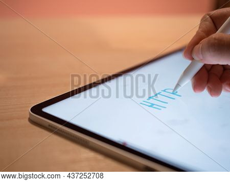 Http, Hypertext Transfer Protocol Hypertext Transfer Protocol. The Hand Makes An Inscription On The 
