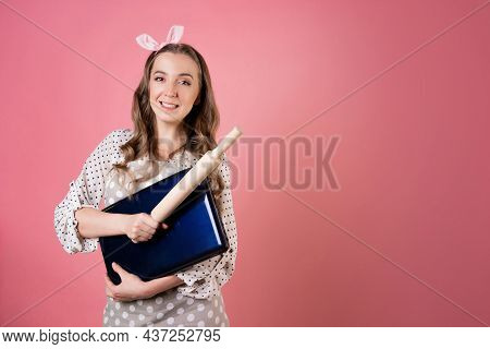 Young Woman Cook Or Pastry Chef Runs A Business And Takes Orders In An Online Store, A Cook In An Ap