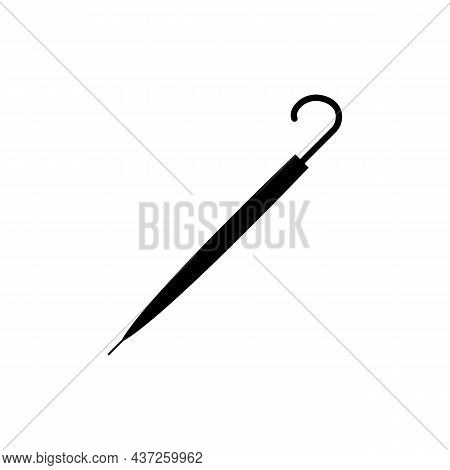 Big Screen Crook Gamp On White. Folded Umbrella Black Icon. Trendy Flat Isolated Outline Symbol, Sig