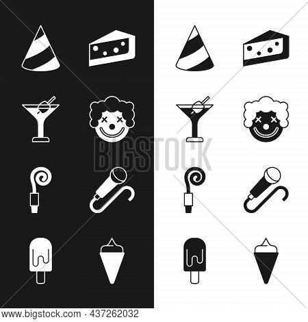 Set Clown Head, Martini Glass, Party Hat, Piece Of Cake, Birthday Party Horn, Microphone, Ice Cream 