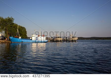 Sortavala, Russia - July 10, 2021: Berth With Ships In The City Of Sortavala In The Republic Of Kare