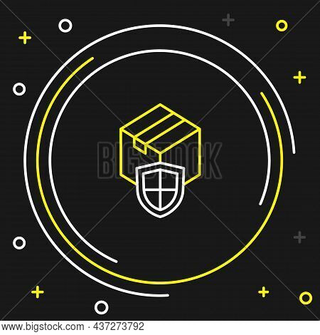 Line Delivery Security With Shield Icon Isolated On Black Background. Delivery Insurance. Insured Ca