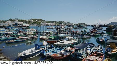 Cheung Chau, Hong Kong 27 May 2021: Fishing boat on the sea