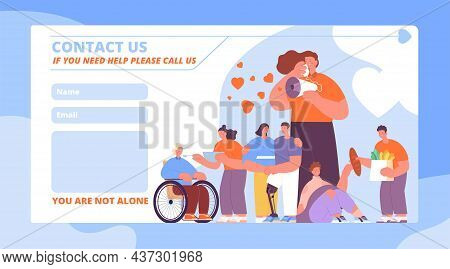Volunteering Help. Volunteers Helping, Online Social Service For Grandmother. Support Seniors And Pe