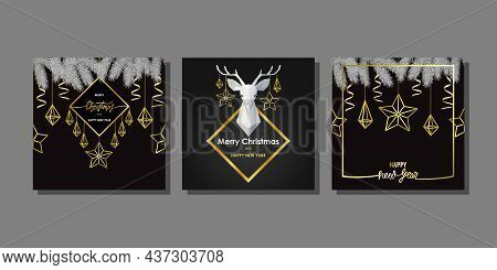 Christmas And New Year Scandinavian Style Cards Set