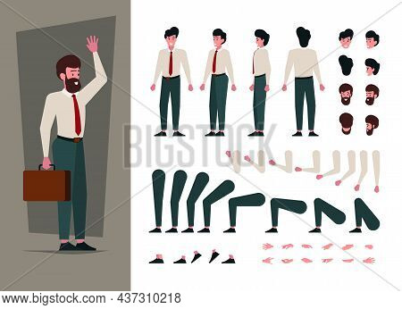 Characters Creation Kit. Business People Constructor Body Parts Head Hands And Feets Person In Vario