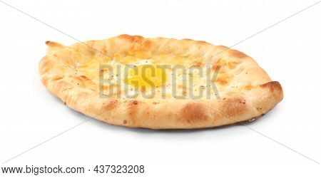Fresh Delicious Adjarian Khachapuri Isolated On White