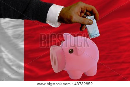 Funding Euro Into Piggy Rich Bank National Flag Of Bahrain