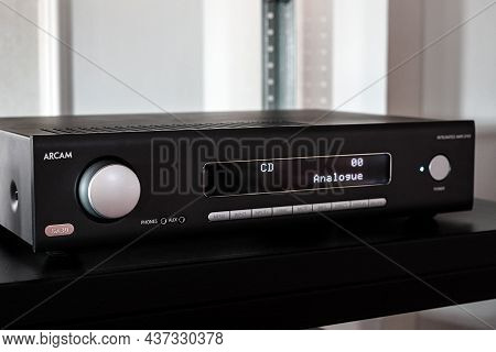 Moscow, Russia - May 23, 2021: Close-up Of Arcam Avr30 Av Receiver At The International Hi-fi And Hi
