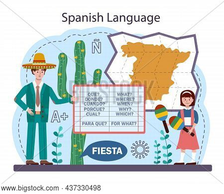 Spanish Learning Concept. Language School Spanish Course. Study Foreign