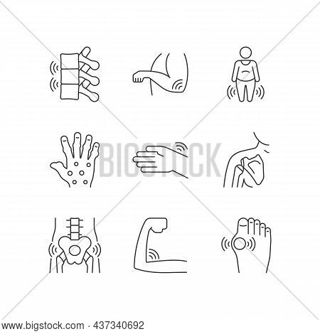 Joint Inflammation Linear Icons Set. Rheumatoid Arthritis. Muscle Weakness. Swelling In Ligaments. C