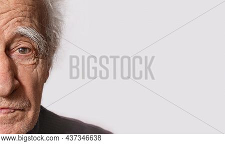 Elderly Man Portrait. Close Up. Glaucoma. Getting Old Concept. . Amazingly Beautiful Old Man. Kindne