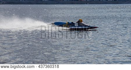 Sport. Motor Boat Races. Speed, Water Sports. Competition On The Water On A Sunny Day