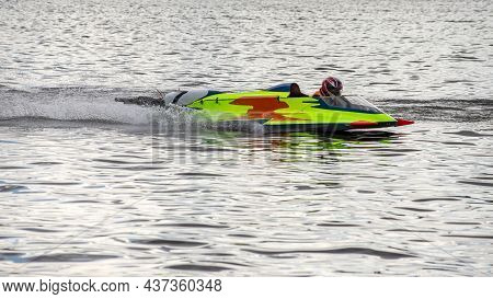 Sport. Motor Boat Races. Speed, Water Sports. Competition On The Water On A Sunny Day