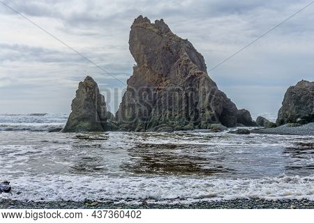 A Natural Rock Monolith At Ruby Beach In Washington State.