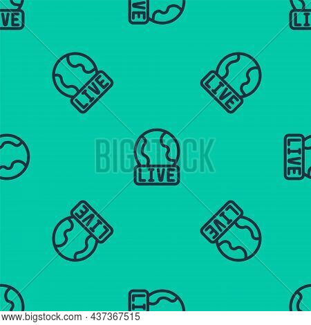 Blue Line Live Report Icon Isolated Seamless Pattern On Green Background. Live News, Hot News. Vecto