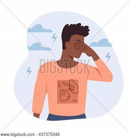 Young Man Annoyed. Boy Unhappy, Weather Bad. Anger, Rage, Aggression. Negative Character Standing Al