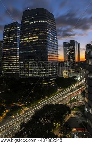 Sao Paulo, Brazil, June 23, 2021.aerial View Of Commercial Offices Buildings On Juscelino Kubitschek