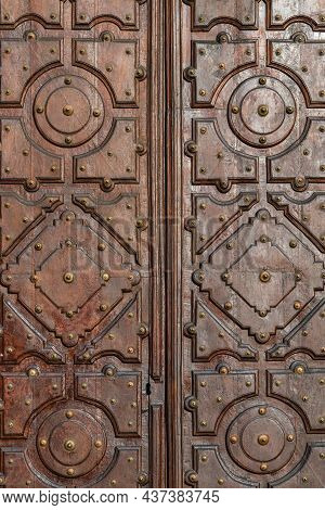 Door Detail Of The Church Of San Jorge In The City Of A Coruna, Galicia, Spain