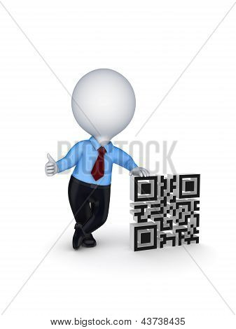 3D küçük kişi ve QR kodu sembolü.